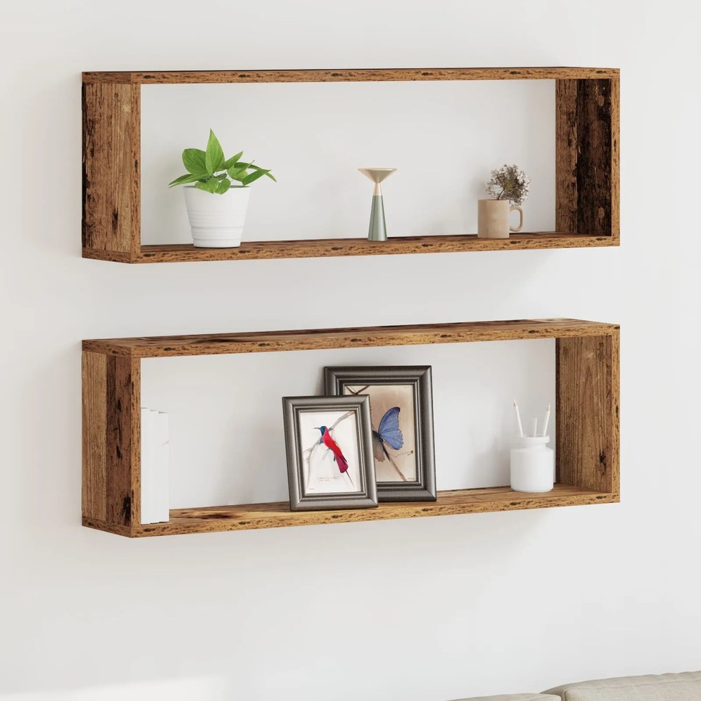 Conjunto de 2 Prateleiras de Parede vidaXL em Madeira Antiga 80x15x26