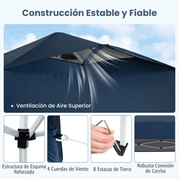 Tenda dobrável 295 x 295 cm para jardim, feiras, eventos com bolsa de transporte teto ventilado Azul Escuro