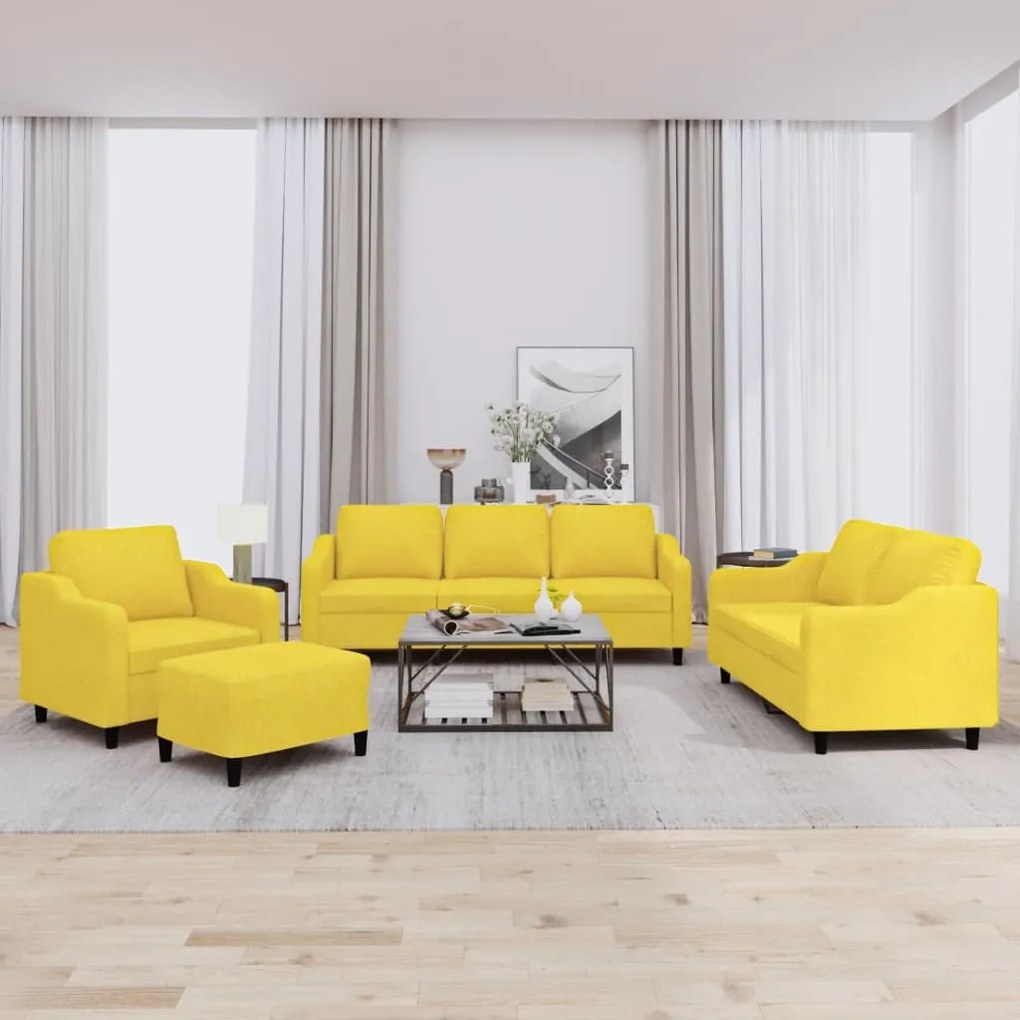 4 pcs conjunto de sofás com almofadões tecido amarelo-claro