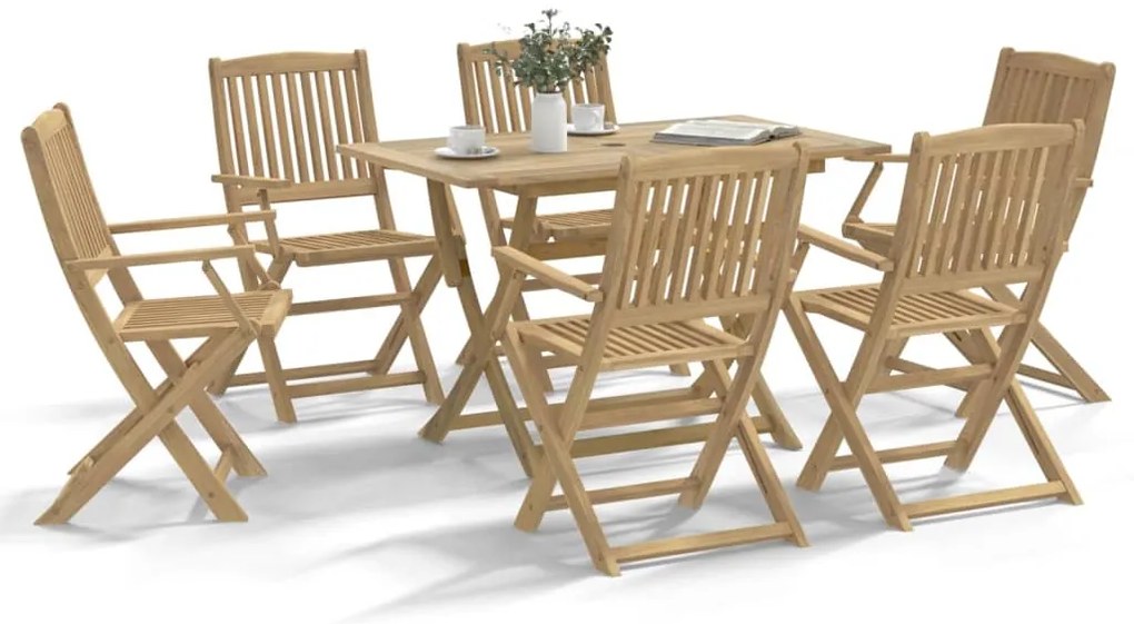 7 pcs conjunto de jantar para jardim madeira de acácia maciça