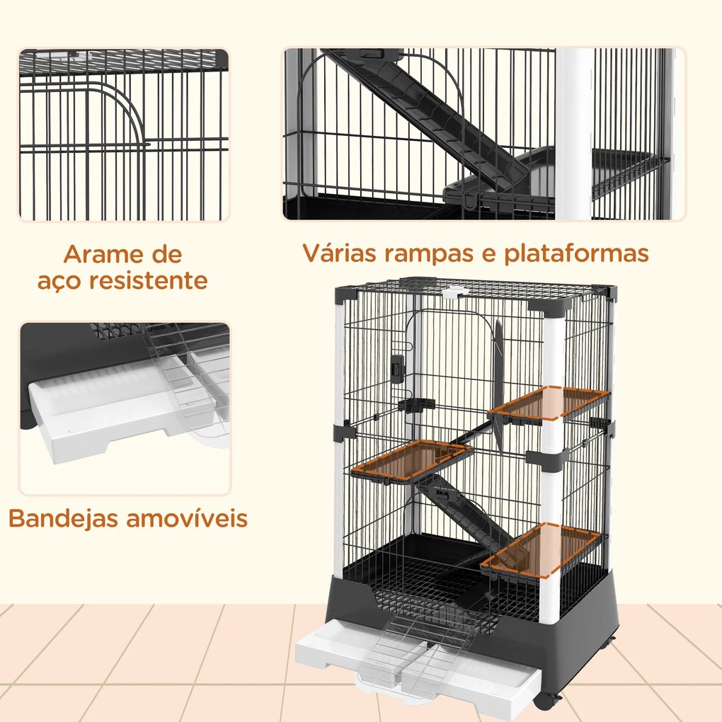 PawHut Gaiola para Animais Pequenos com Rodas 114x75x50 cm Gaiola para