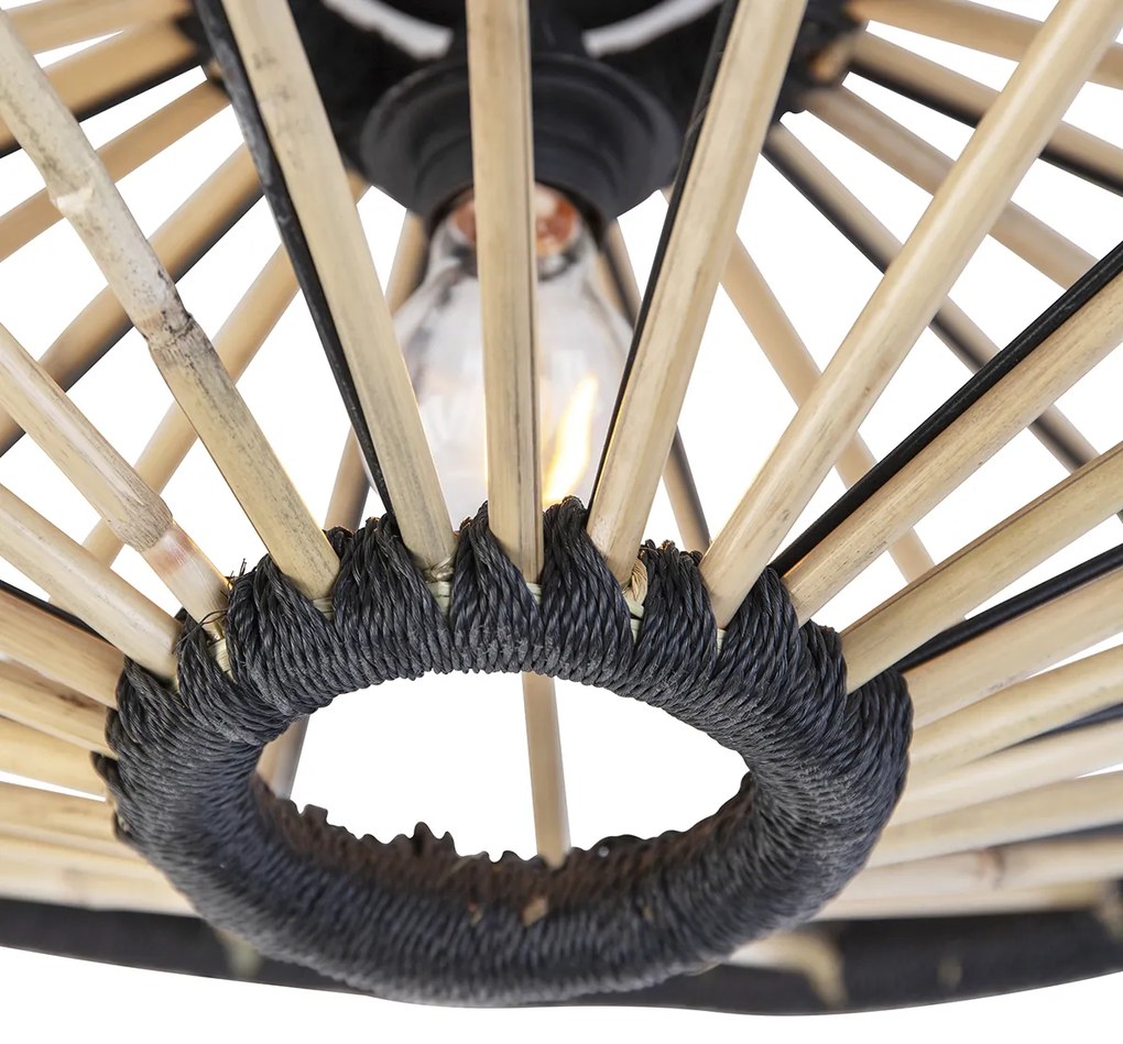 Candeeiro de teto oriental em bambu com preto 60 cm - Evalin Oriental