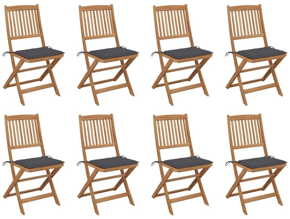 vidaXL Cadeiras de exterior dobráveis c/ almofadões 8pcs acácia maciça