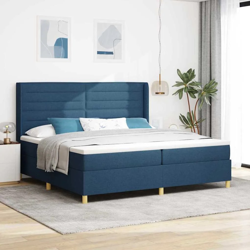 vidaXL Cama Box com colchão com cabeceira Azul 200 x 200 cm tecido