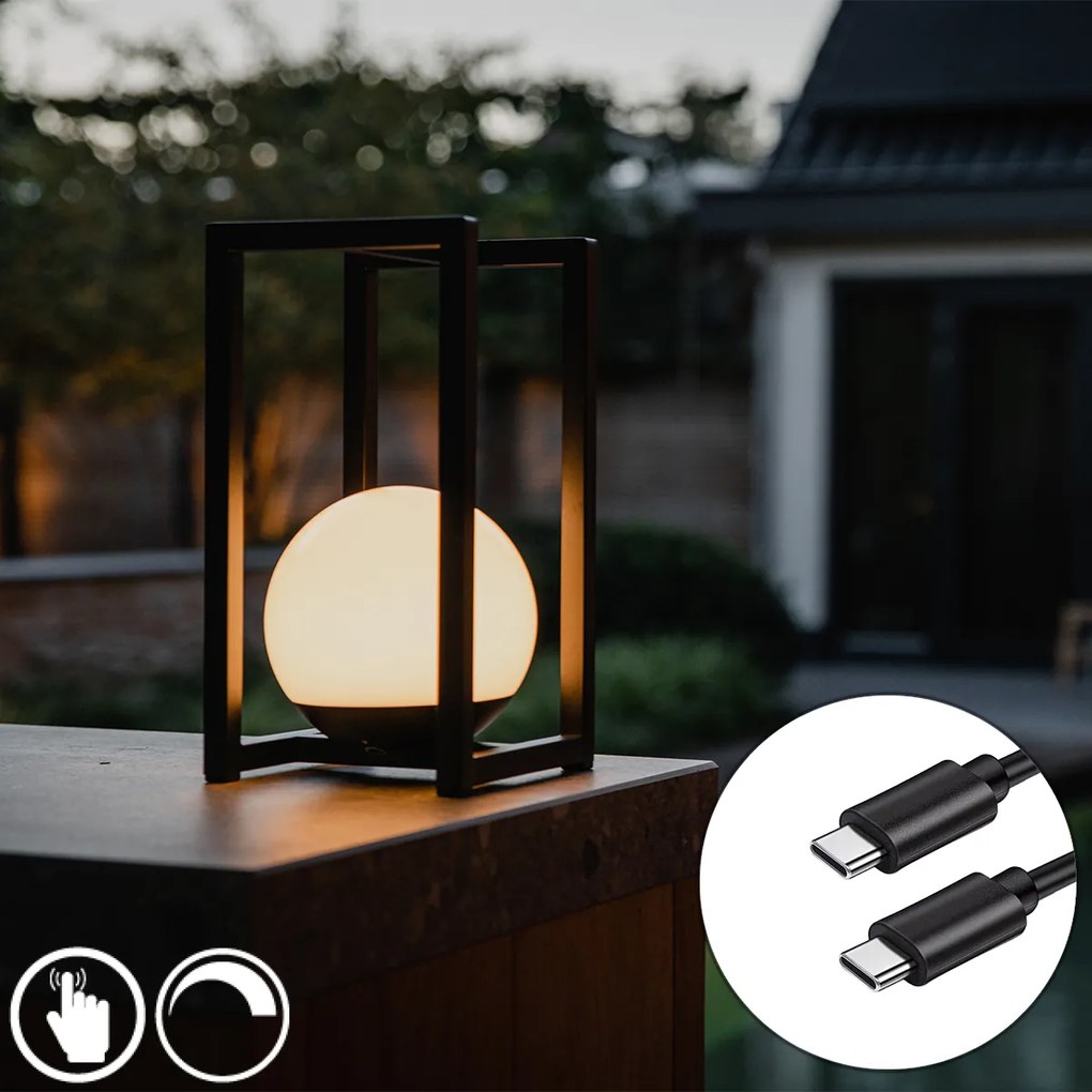 Candeeiro de mesa de exterior preto com LED e toque recarregável - Nowi