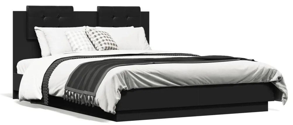 vidaXL Estrutura cama c/ cabeceira 120x190 cm derivados madeira preto