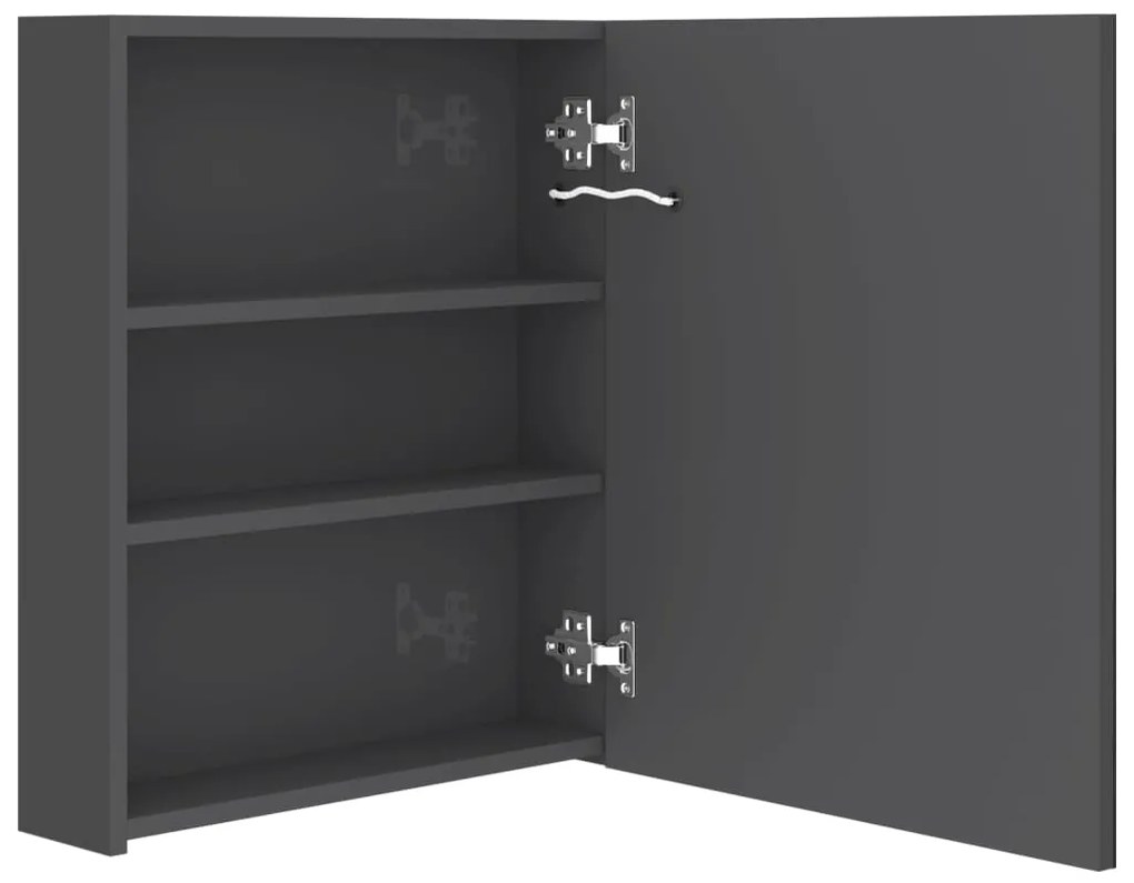 Armário espelhado casa de banho LED 50x14x60 cm cinza brilhante
