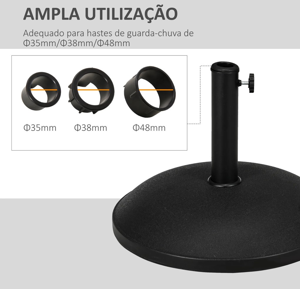 Base Redonda para Chapéu de Sol (NÃO INCLUIDO), 25 kg Suporte de Cimento para Postes Ø33 mm Ø38 mm, Ø48 mm Preto