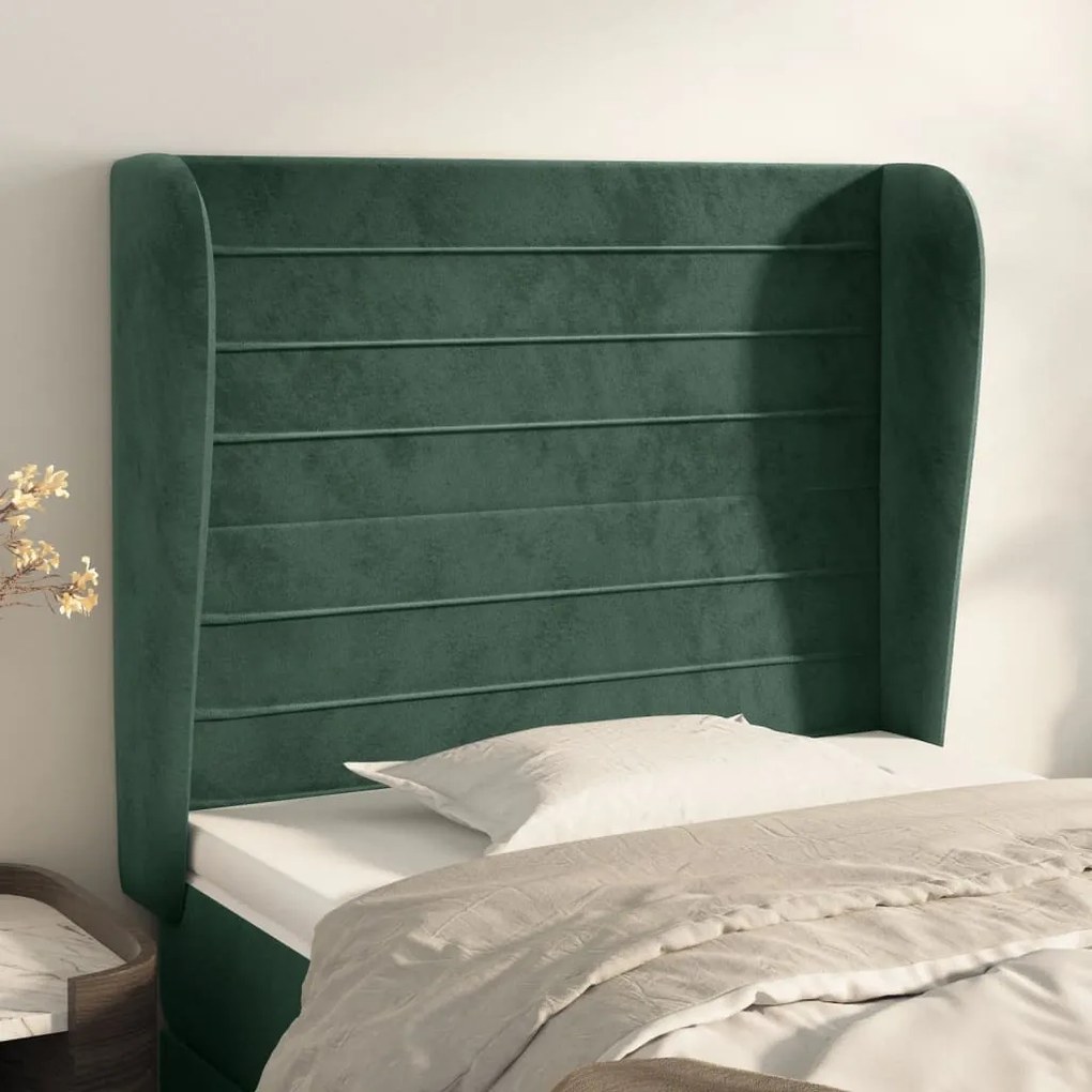 3118135 vidaXL Cabeceira cama c/ abas veludo 93x23x118/128 cm verde-escuro
