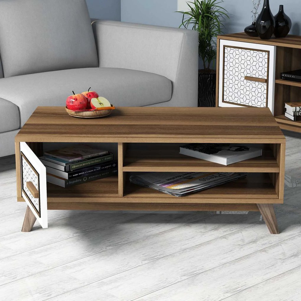 Mesa de Centro Ayla – Nogueira e Branco – 105 x 38,2 x 60 cm