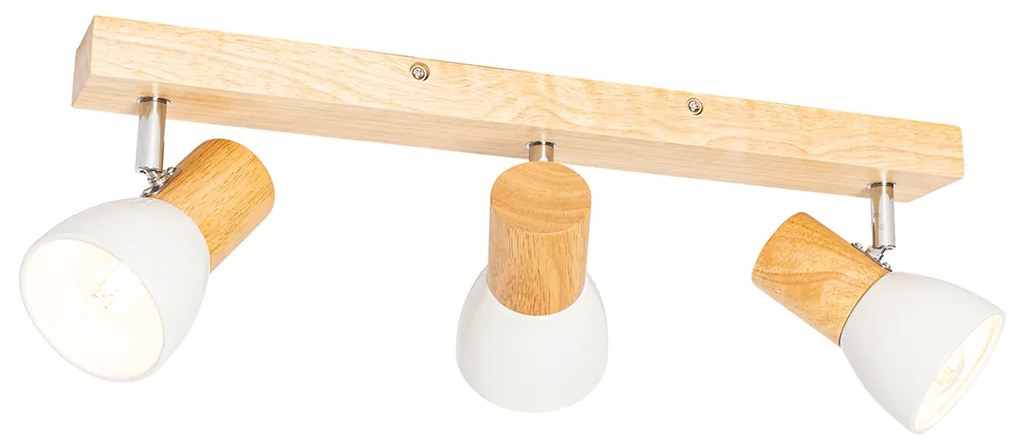 Candeeiro de teto de madeira com branco ajustável 3-luzes - Thorin