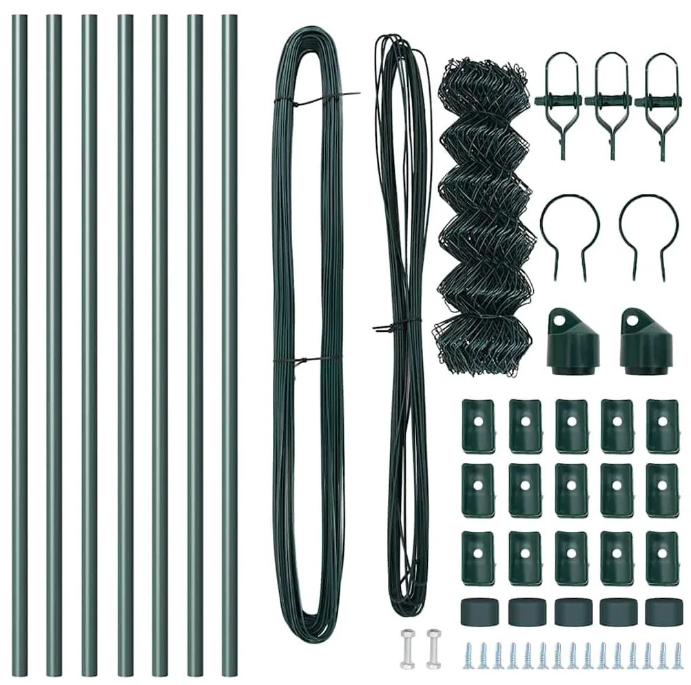 Conjunto de Postes de Cerca Verde 0.4 x 10 m Aço Galvanizado