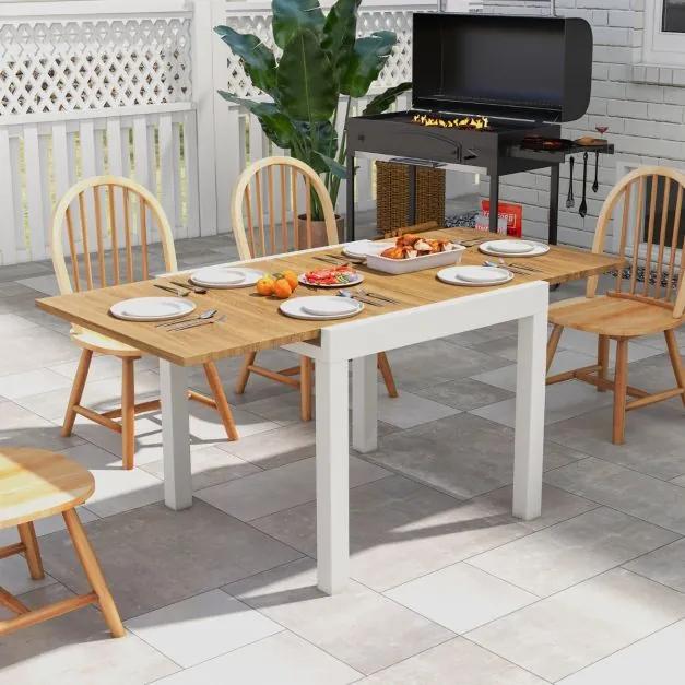 Mesa de jantar extensível jardim para 4-6 pessoas Mesa retangular ajustável em alumínio para pátio, terraço, jardim 160 x 80 x 75 cm Natural