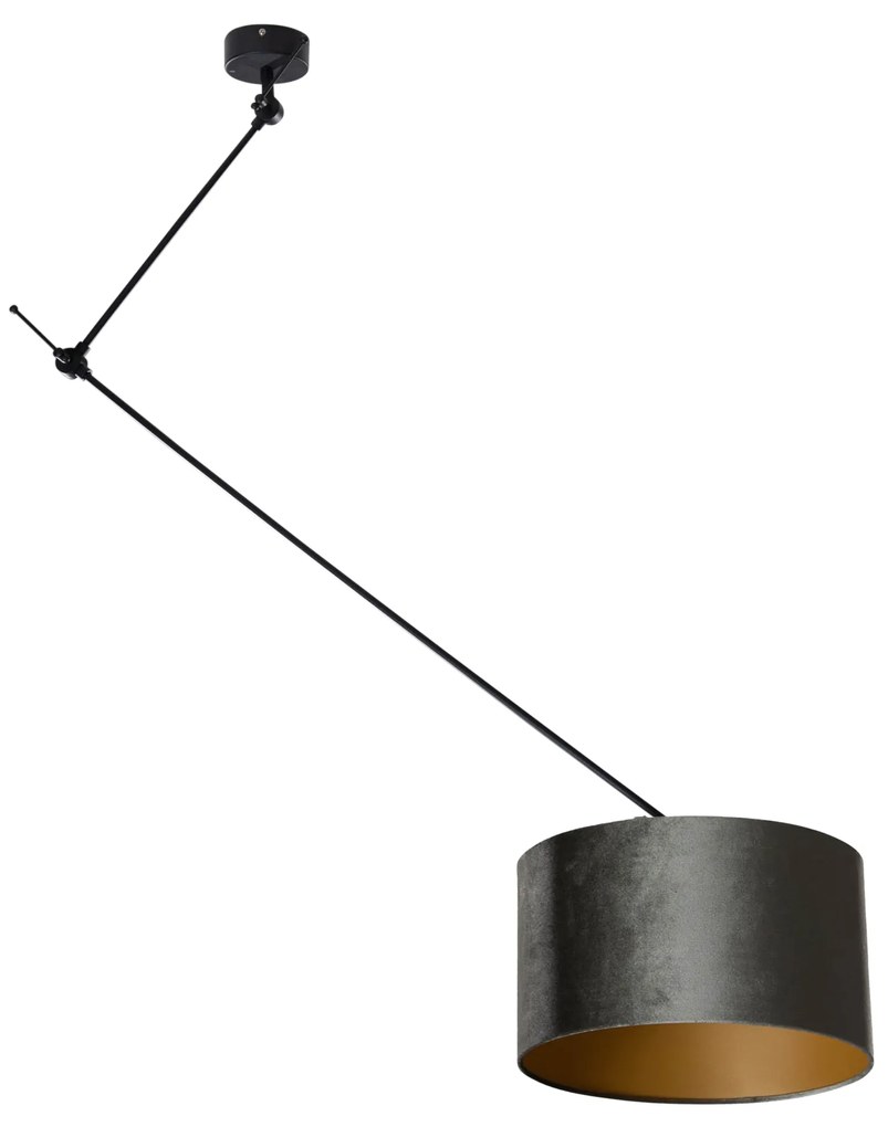 Candeeiro Suspenso Preto com Abajur de Veludo Verde 35cm - Blitz Clássico / Antigo,Moderno