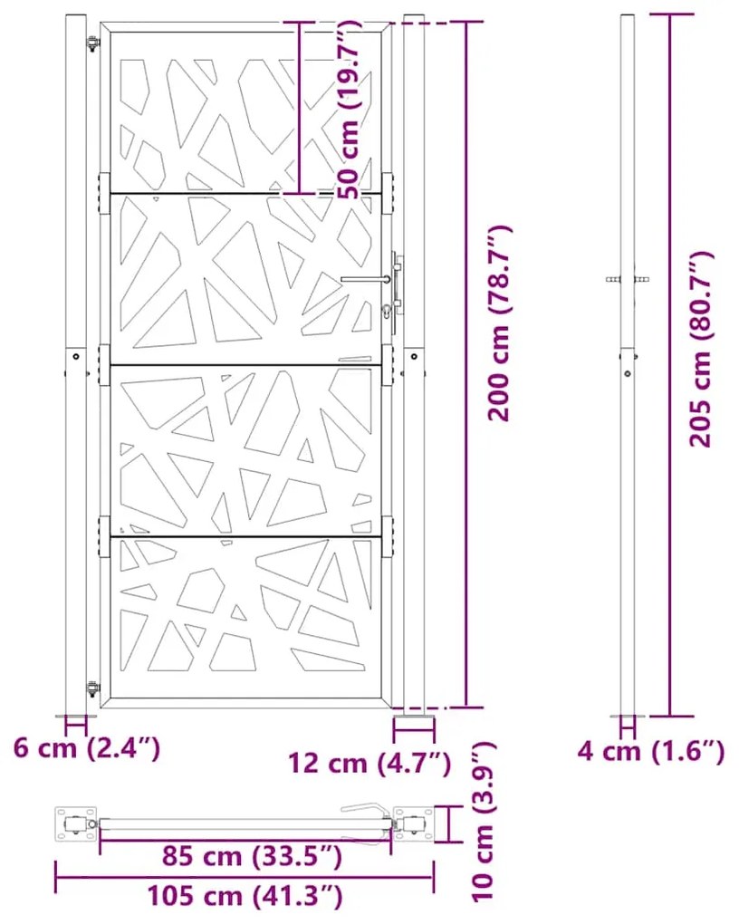 Portão de jardim 105x205 cm preto com luz em aço