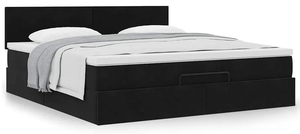 Estrutura de cama otomana com colchão 180x200 cm veludo preto