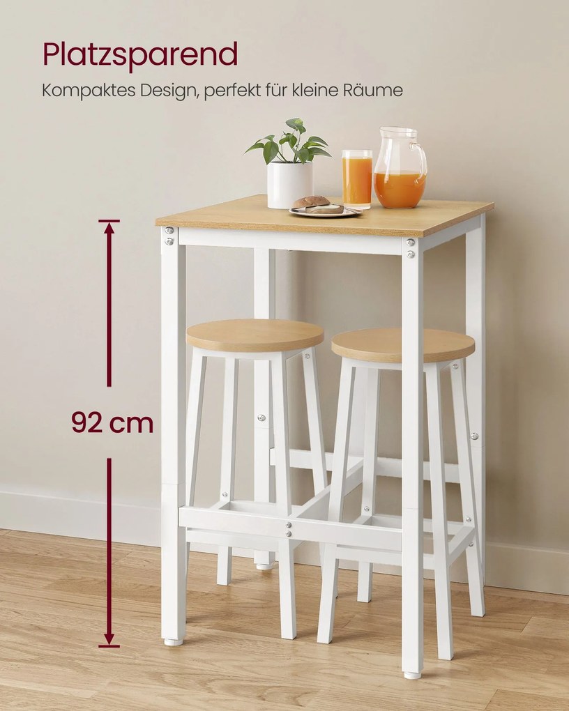 Mesa de bar (bancos não incluídos) com estrutura de aço 60 x 60 x 92 cm carvalho bege-branco