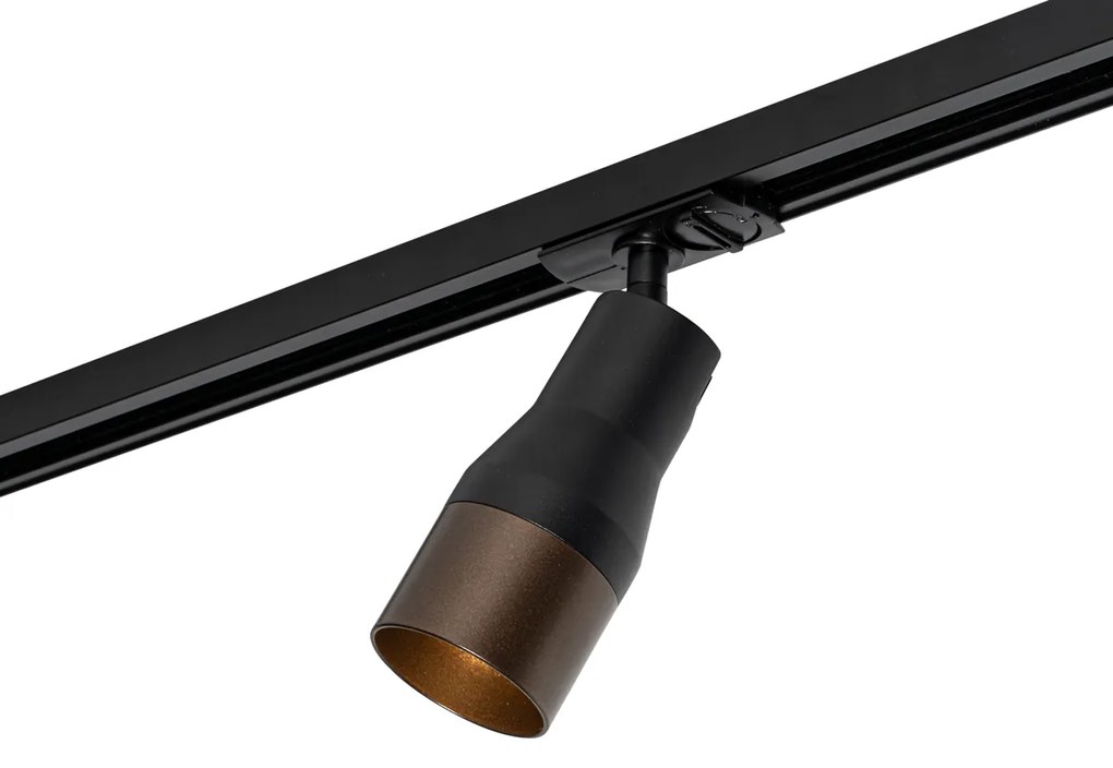 Foco Moderno Preto com Bronze Escuro para Sistema de Trilho Monofásico - Iconic Kohua