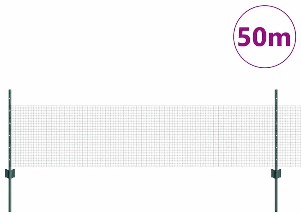 Cerca de Fio Soldado com 22 Postes em U Verde 0.5x50 m Aço