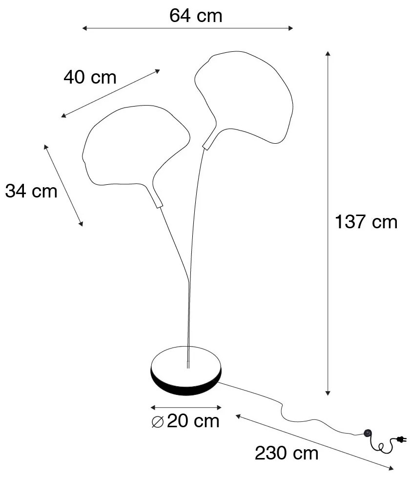 Candeeiro de pé oriental em latão com preto 2 luzes - Louka Oriental