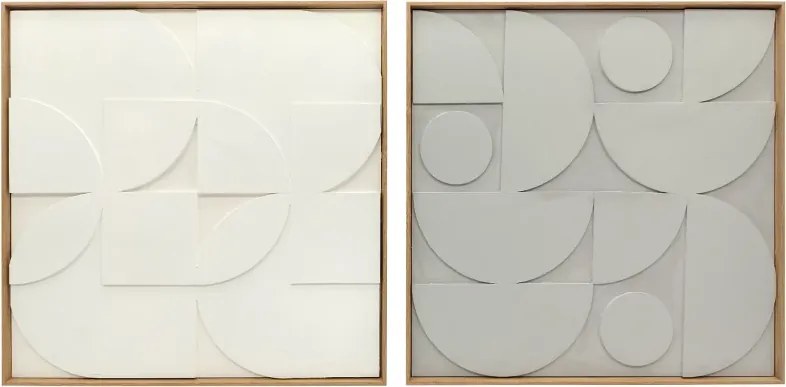 Decoração de Parede em Madeira 3D Conjunto de 2 Peças com 80 cm e Padrões Geométricos Branco