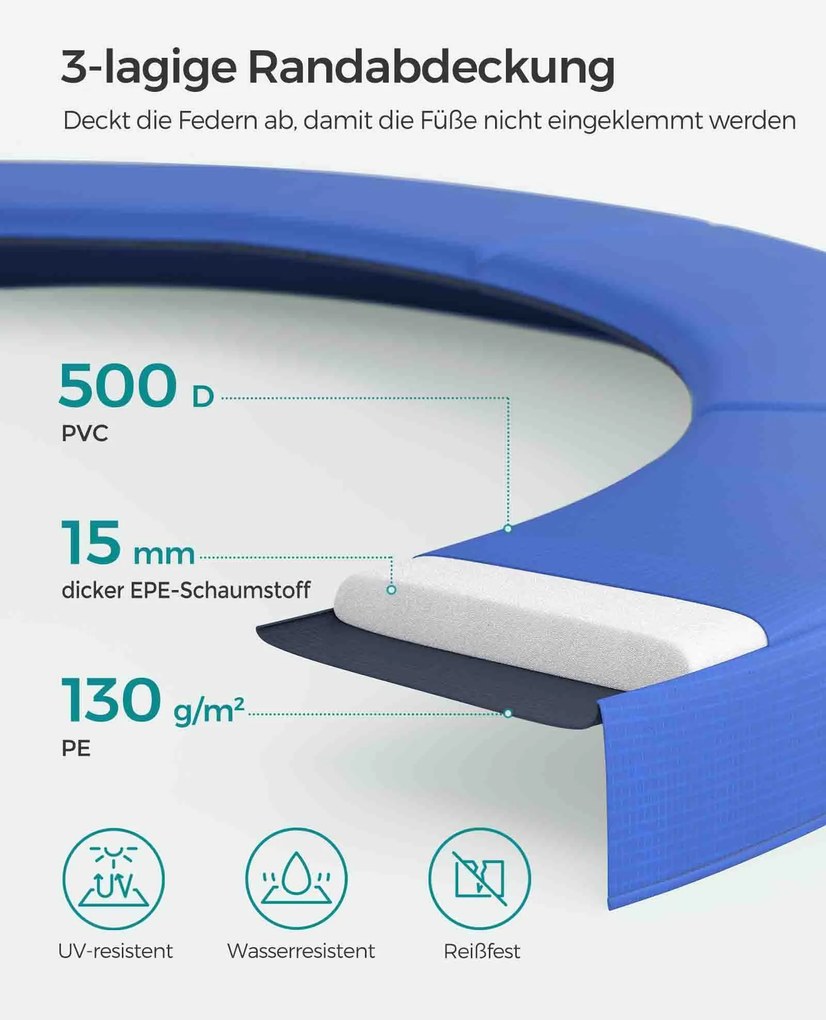 Trampolim 244 cm com rede segurança e escada Preto-Azul