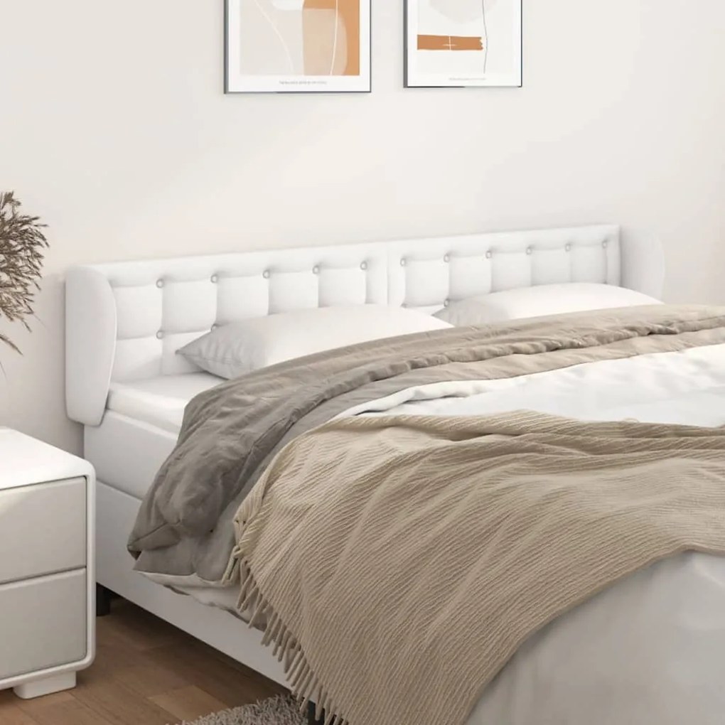 Cabeceira de cama c/ abas couro artificial183x23x78/88cm branco