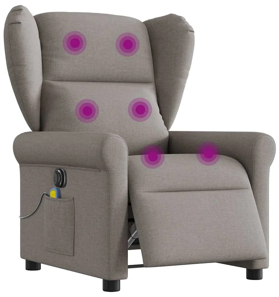 vidaXL Poltrona reclinável massagens elétrica tecido cinza-acastanhado