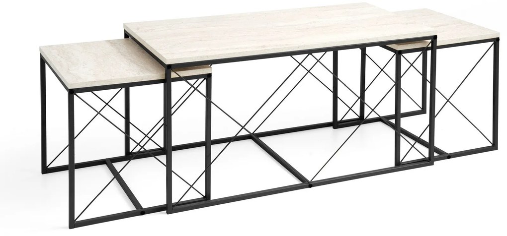 **** Conjunto de Mesas de Centro Defne – Preto Travertino – 100x52x50