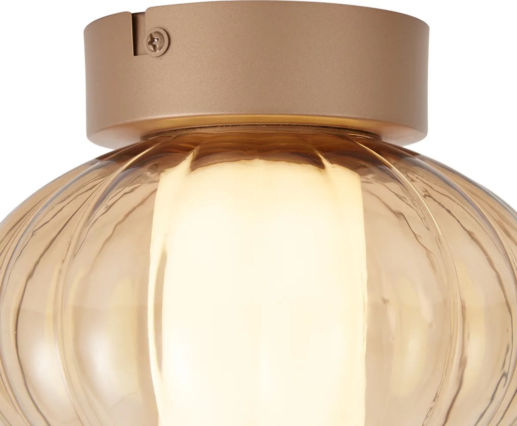 Margherite Designer Brass Ceiling Lamp, 18cm, with Amber Glass & Integrated 3-Step Dimmable LED