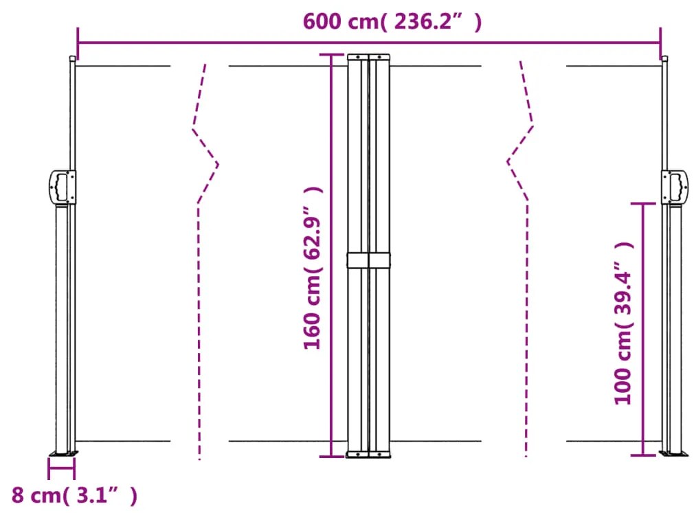 Toldo lateral retrátil 160x600 cm bege