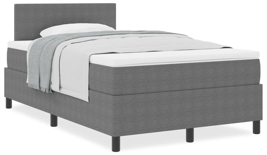 Cama Box Spring com Colchão Cinza 120x200 cm Tecido de Veludo Cotelê