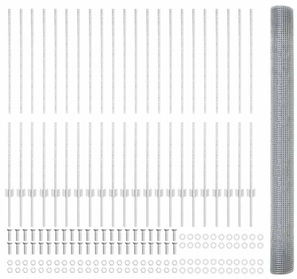 Cerca de Fio Soldado com 44 Postes U Prateados 1.4x50 m de Aço
