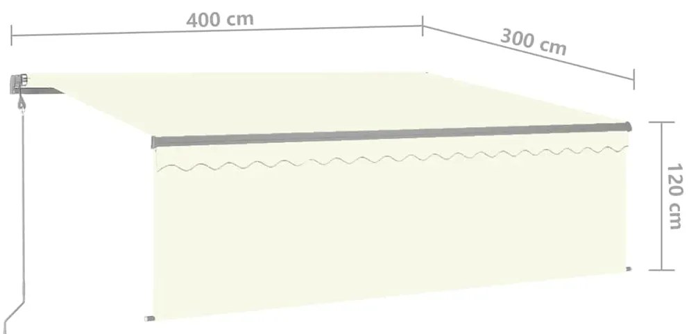 Toldo automático c/ estore/LED/sensor de vento 4x3 m cor creme