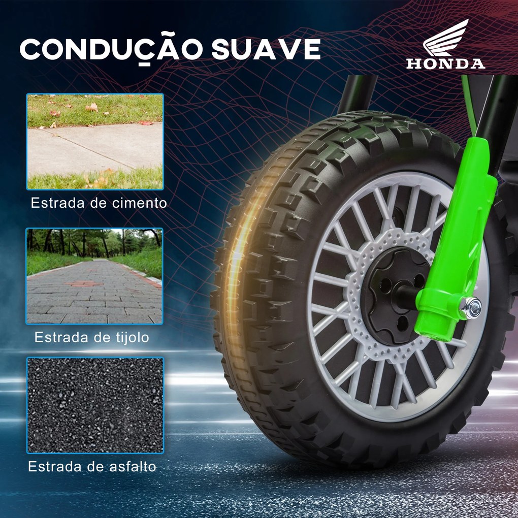 Mota Elétrica com Licença Honda CRF450RL Bateria 6V com Velocidade 3km/h Buzina e Som de Arranque 71x40,5x43,5 cm Verde