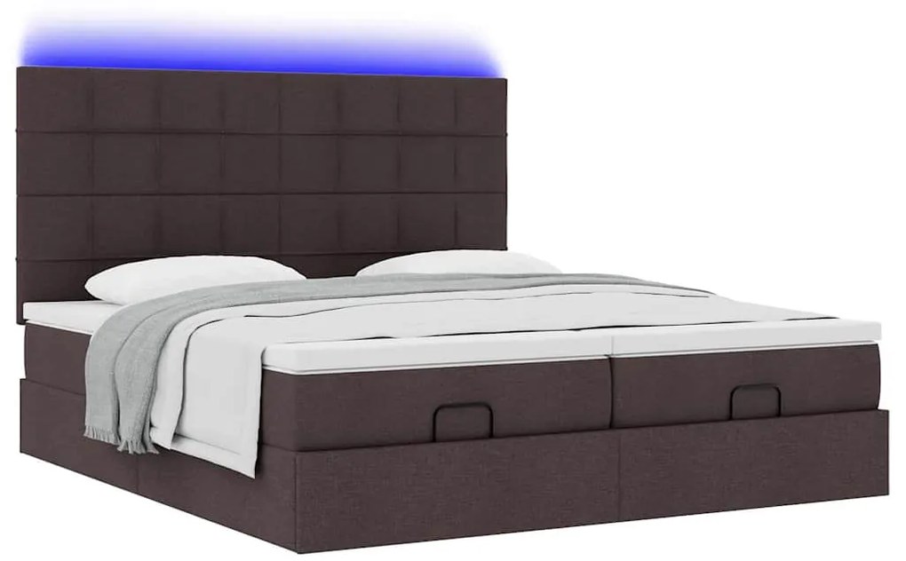 Estrutura de cama otomana com colchões tecido castanho escuro