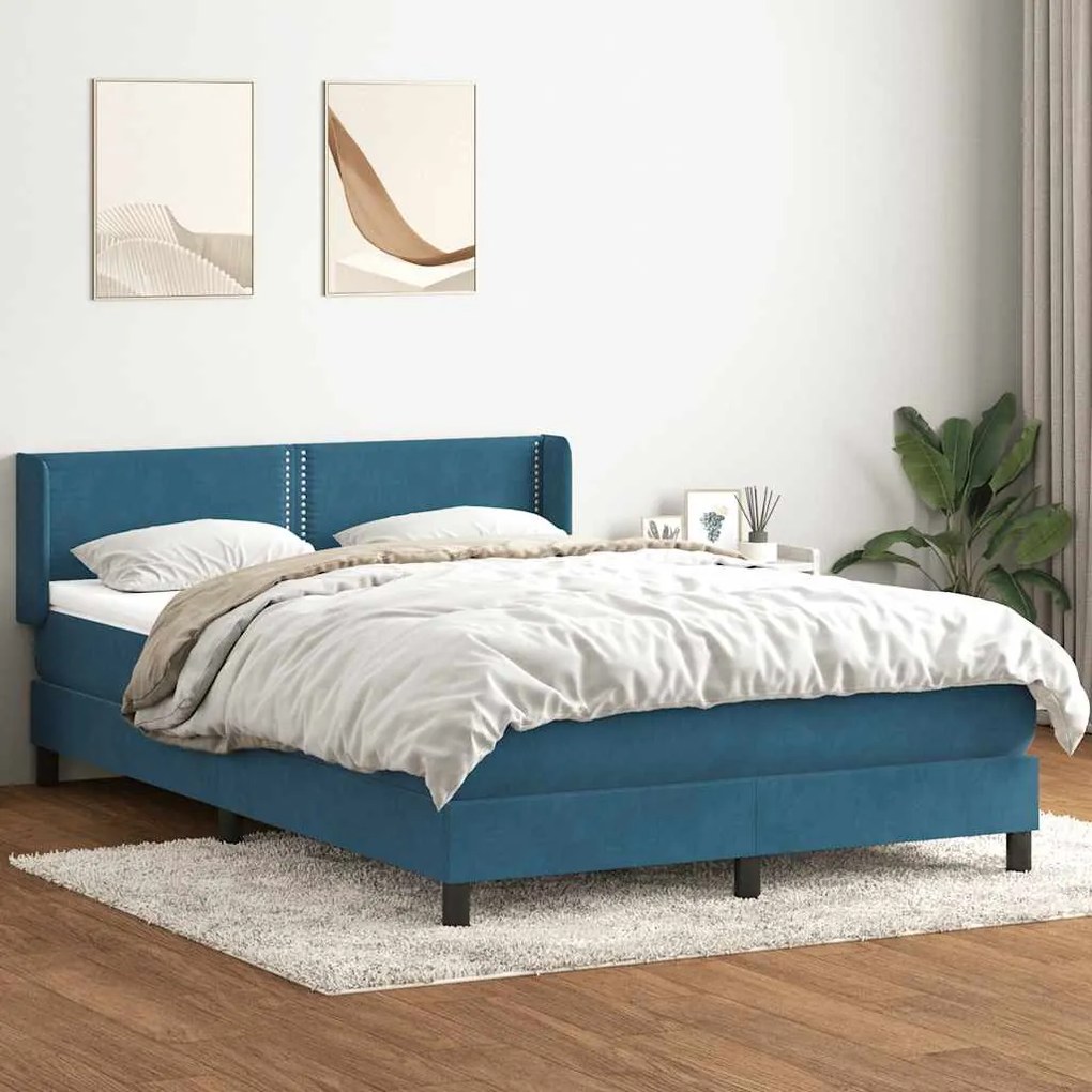 vidaXL Cama com molas/colchão 160x220 cm veludo azul-escuro