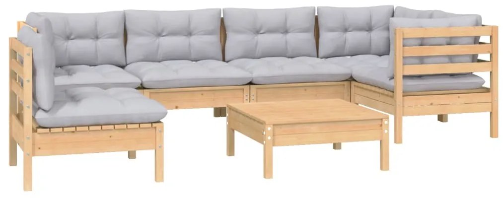 7 pcs conjunto lounge de jardim c/ almofadões cinza pinho