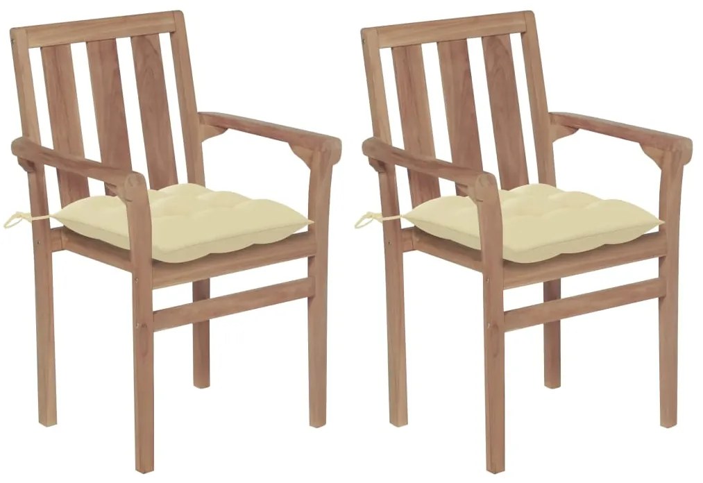 vidaXL Cadeiras de jardim c/ almofadões branco creme 2 pcs teca maciça