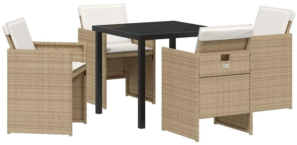 Conjunto de Jantar de Jardim de 5 peças com Almofadas Beiges em Rattan