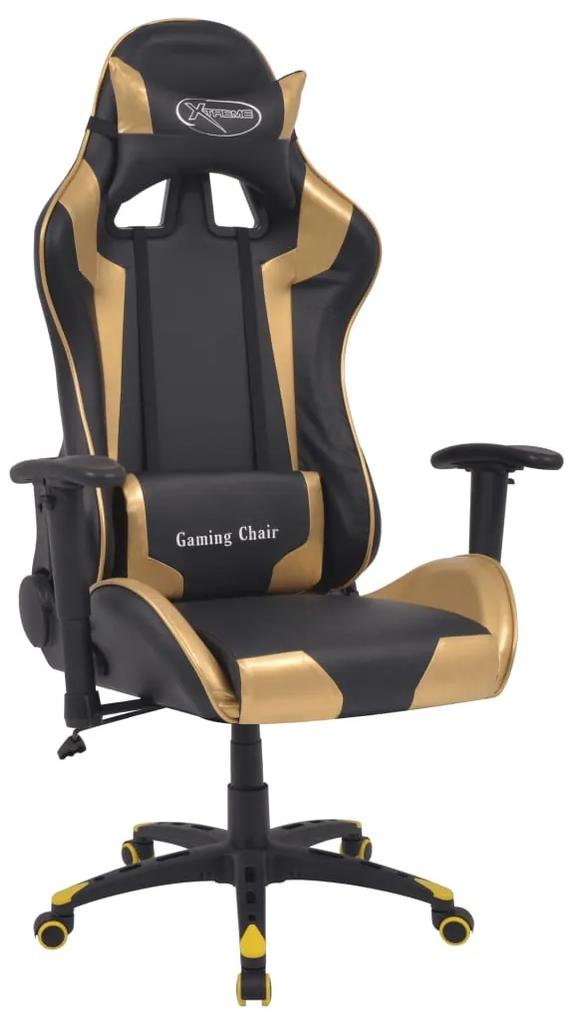 20173 vidaXL Cadeira escritório reclin. estilo corrida pele artific. dourado