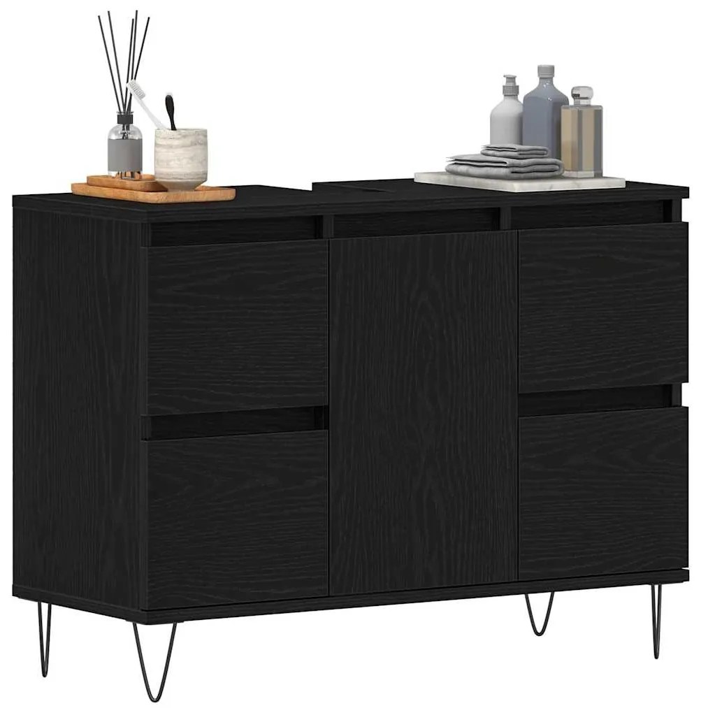 Gabinete de Pia de Banheiro vidaXL Carvalho Preto 80x33x60 cm Madeira