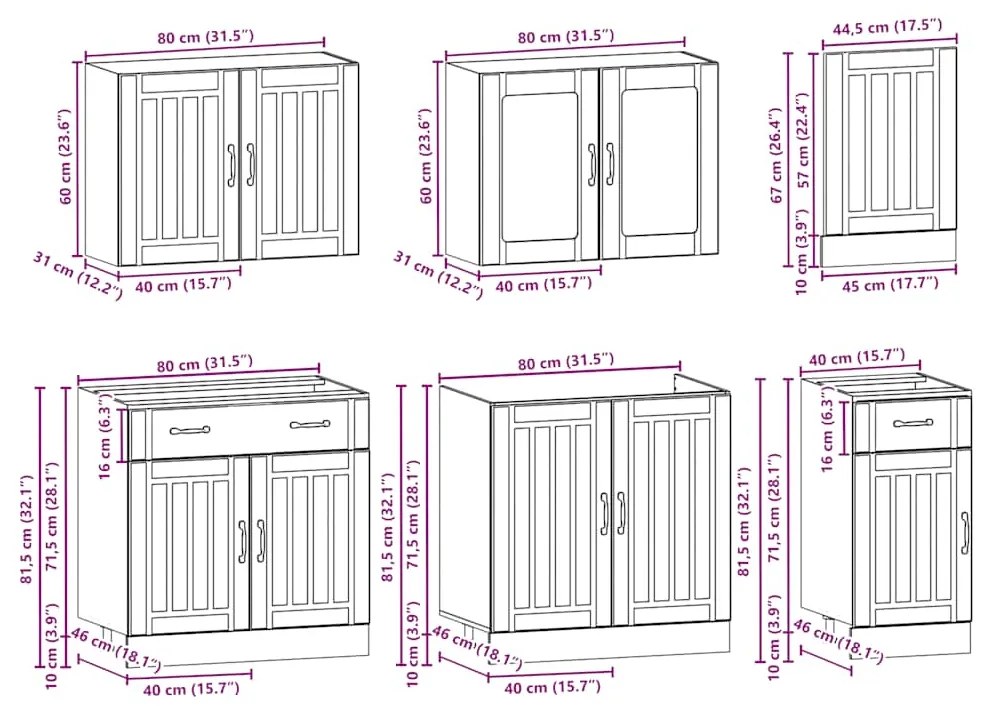 7 peças armário de cozinha conjunto Kalmar carvalho fumado