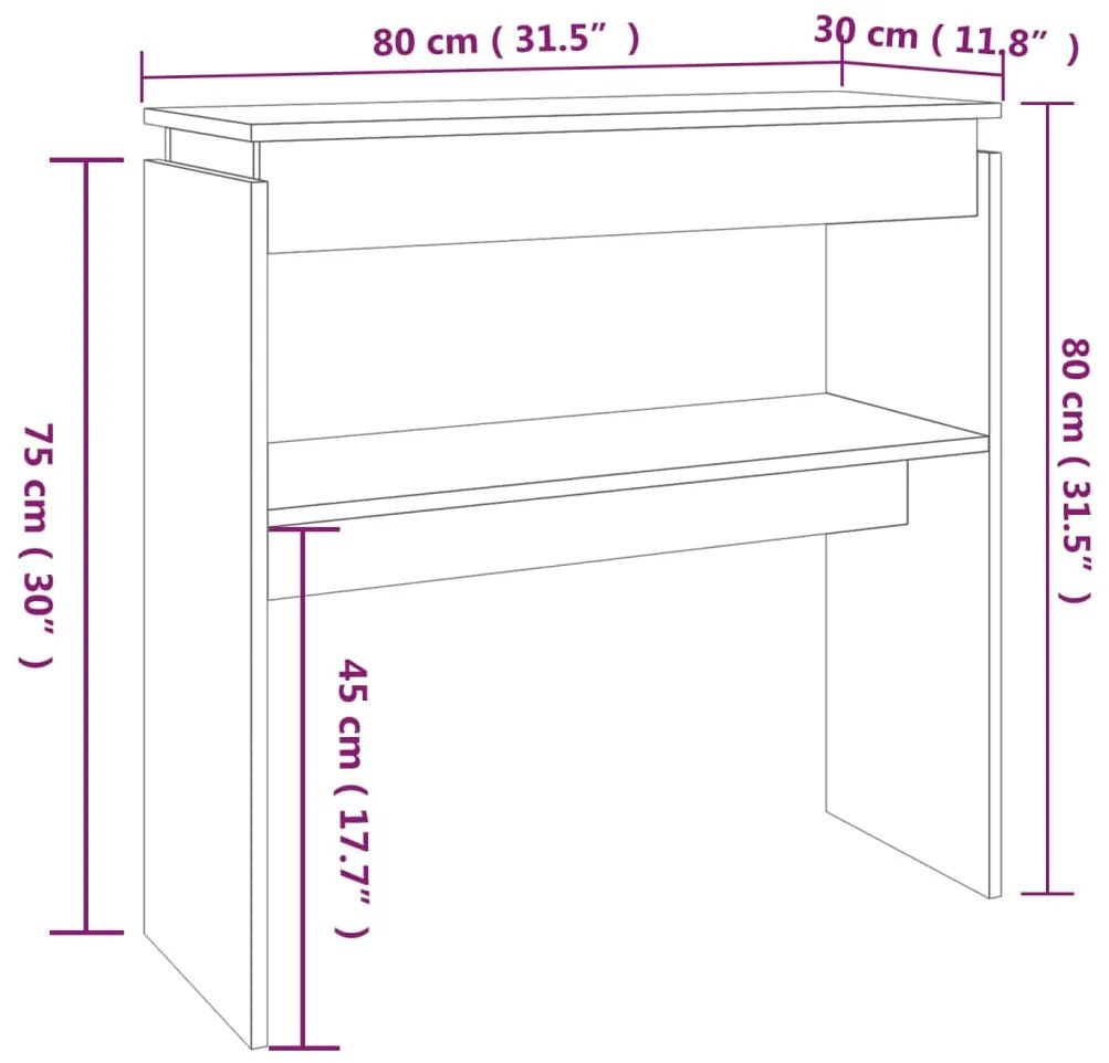 Mesa consola 80x30x80 cm derivados de madeira carvalho castanho