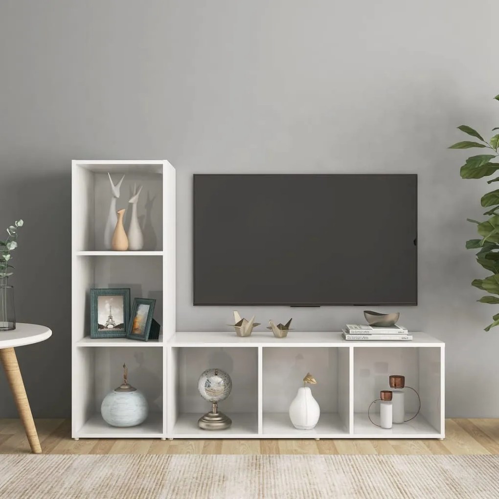 3079940 vidaXL Móveis de TV 2 pcs 107x35x37 cm contraplacado branco brilhante