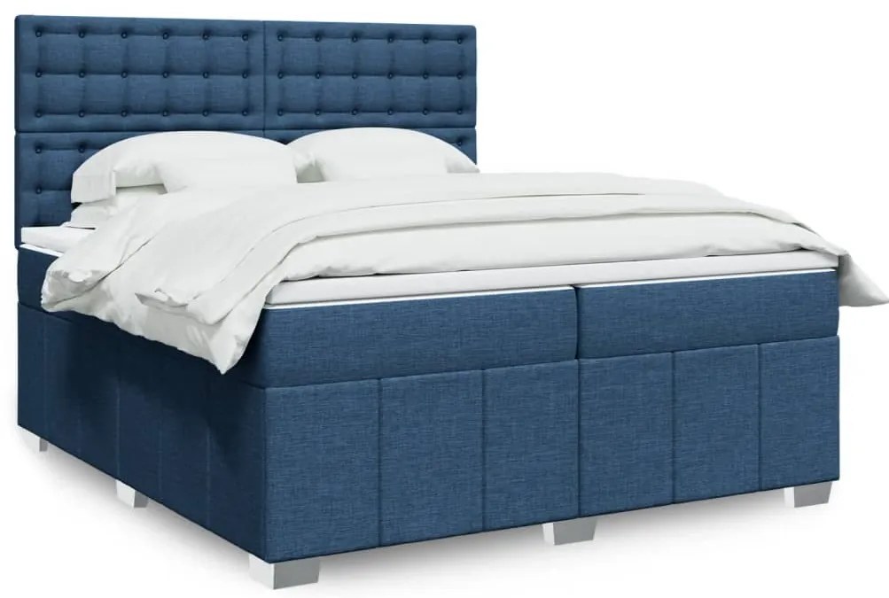 Cama com molas/colchão 200x200 cm tecido azul