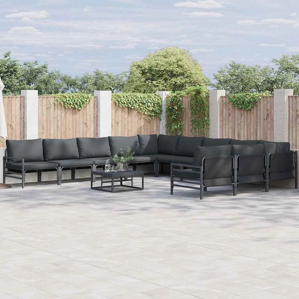 vidaXL Conjunto de Sofá de Jardim 11 pcs Cinzento-escuro Aço