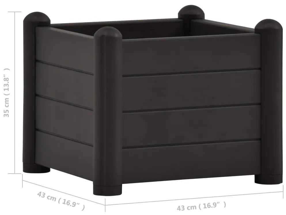 Canteiro elevado para jardim PP 43x43x35 cm antracite