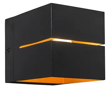 Conjunto de 2 candeeiros de parede modernos pretos com interior dourado 9,7 cm - Transfer Groove