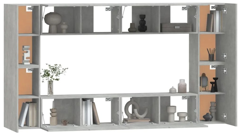 Conjunto móveis de TV 8 pcs madeira processada cinzento cimento